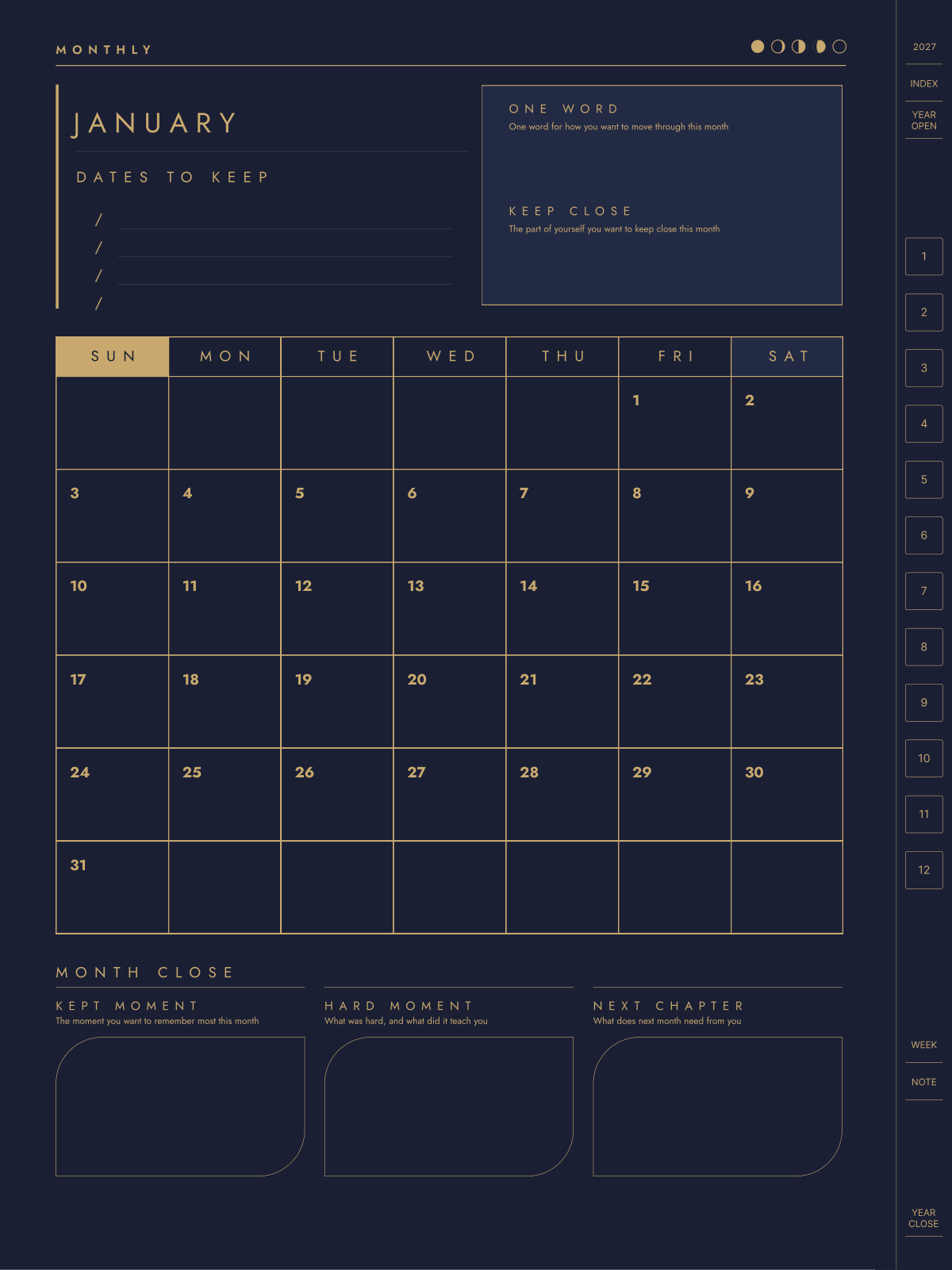YOHAKU edit monthly page — a spacious monthly calendar