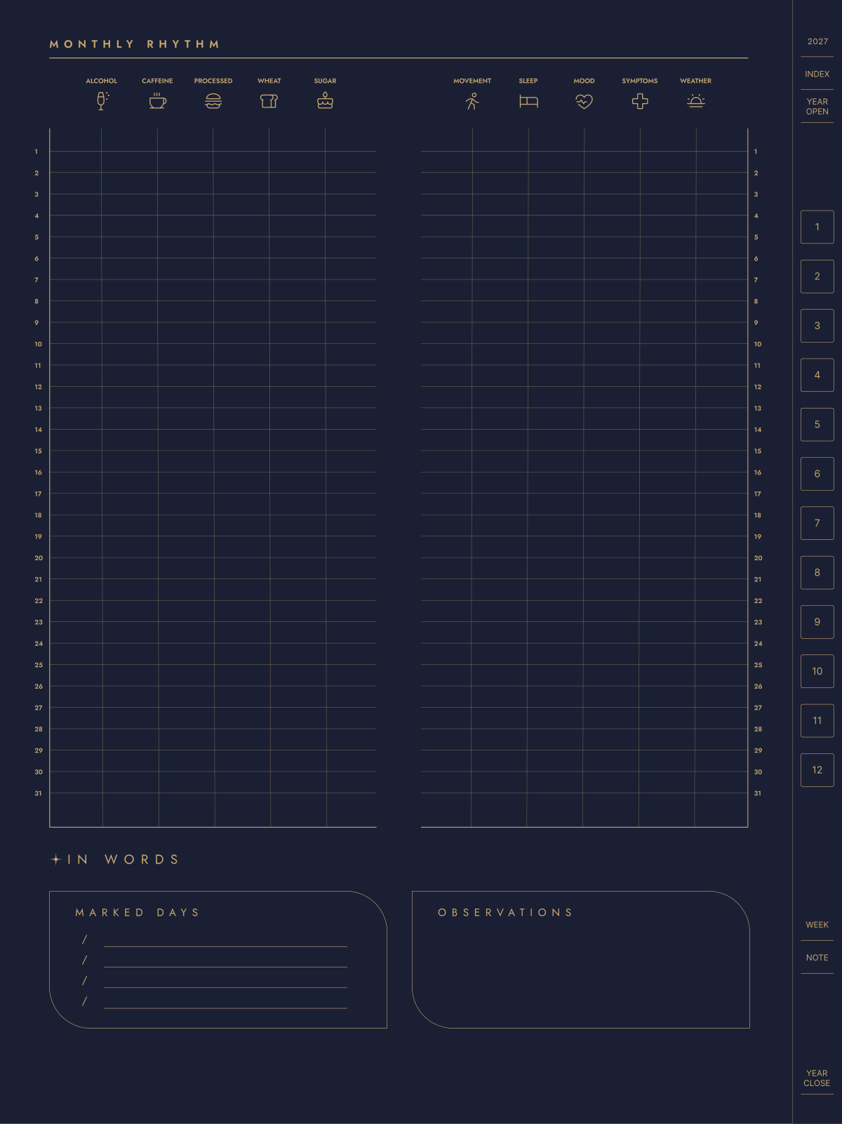 YOHAKU edit monthly rhythm page — a gentle place to reflect